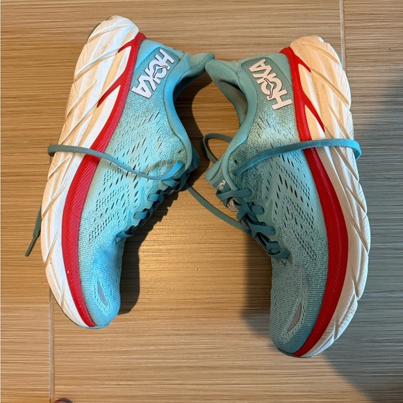 HOKA Women's Clifton 8 Running Shoes - Teal and Red - Picture 15 of 16
